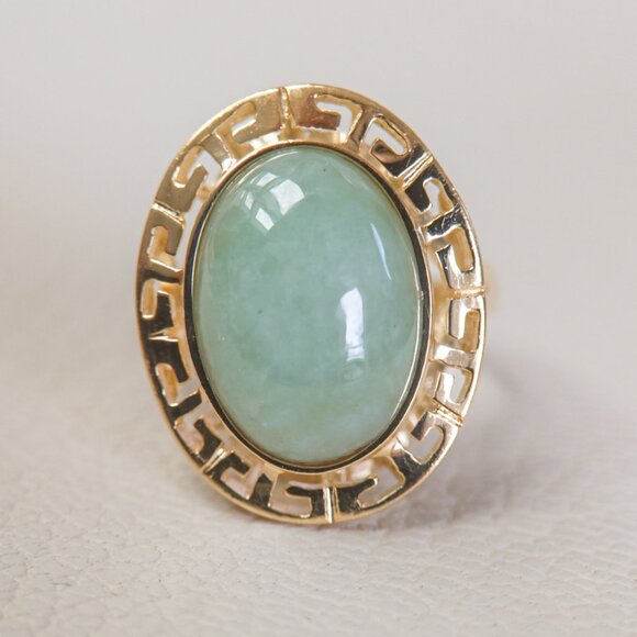 14K Gold & Jade Statement Ring — Signed WW BRZ - Picture 10 of 10